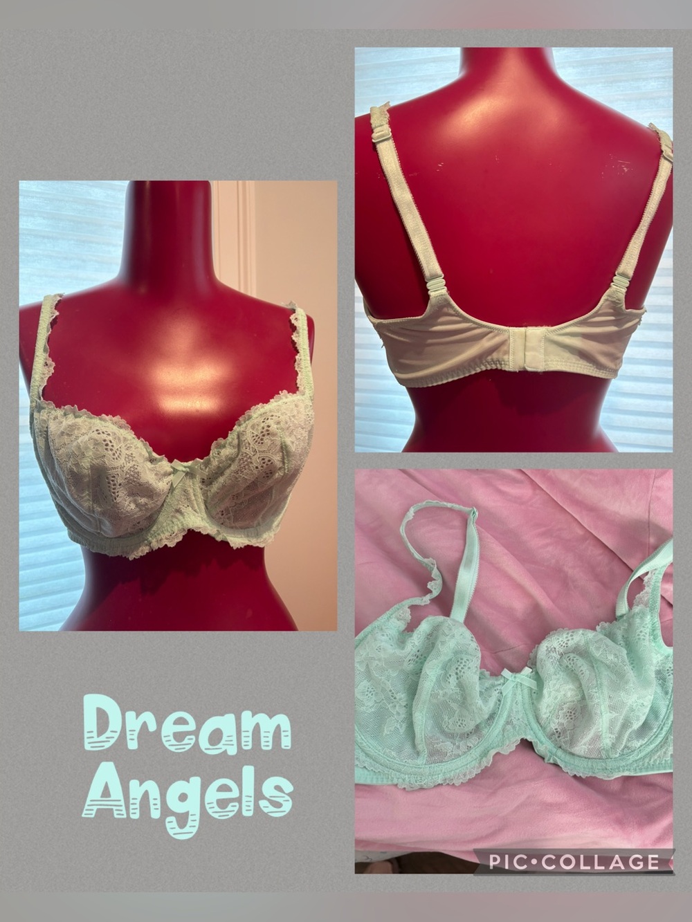 Mint green Victoria’s Secret lace unlined Dream Angels bra 36D 02/15 collection